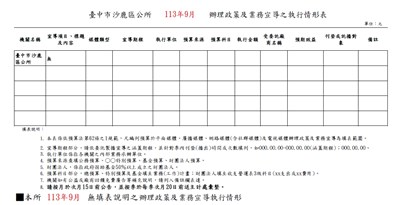 11309辦理政策宣導之執行情形表